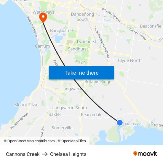 Cannons Creek to Chelsea Heights map