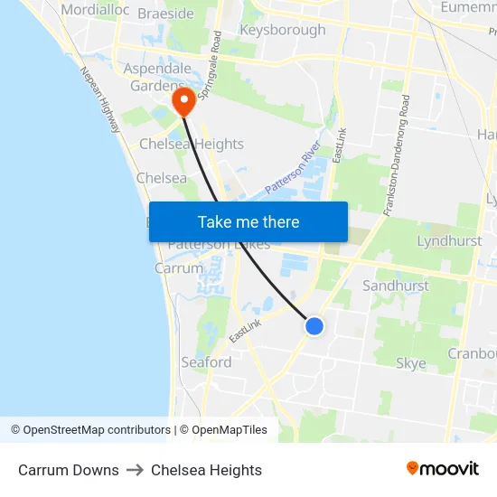 Carrum Downs to Chelsea Heights map