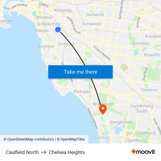 Caulfield North to Chelsea Heights map