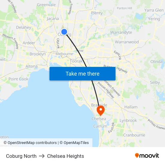Coburg North to Chelsea Heights map