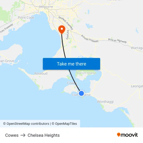 Cowes to Chelsea Heights map