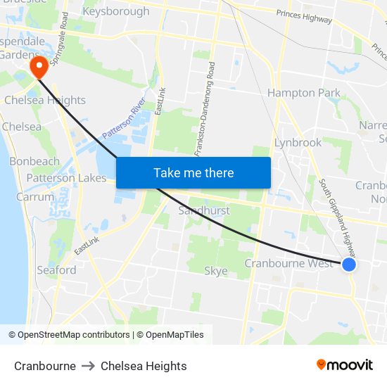 Cranbourne to Chelsea Heights map