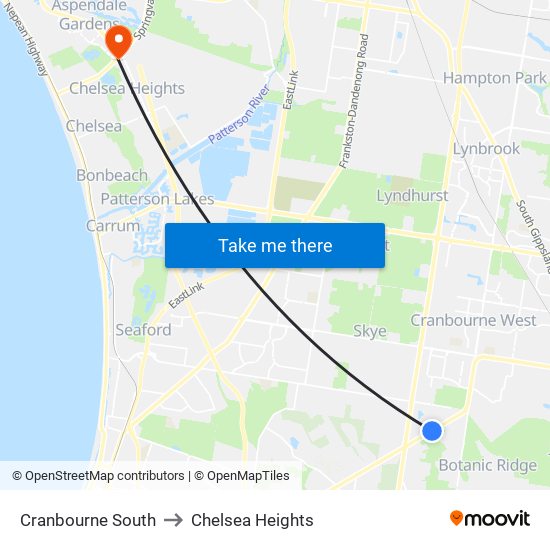 Cranbourne South to Chelsea Heights map