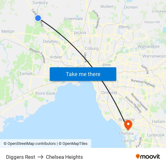 Diggers Rest to Chelsea Heights map