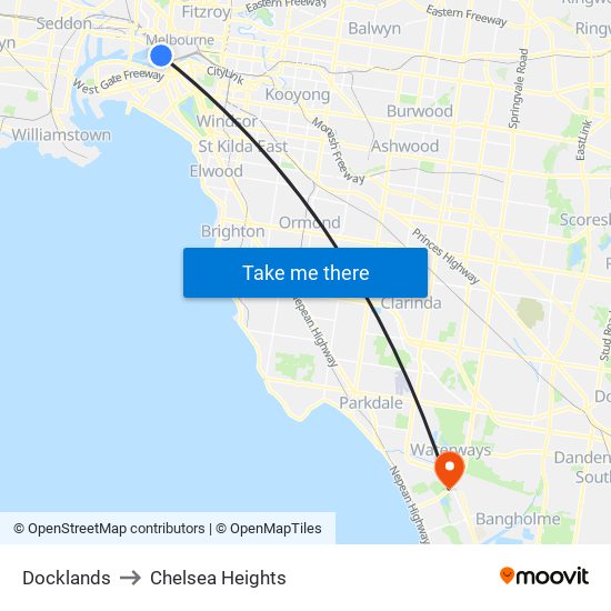 Docklands to Chelsea Heights map