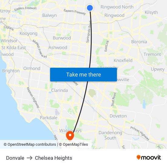 Donvale to Chelsea Heights map