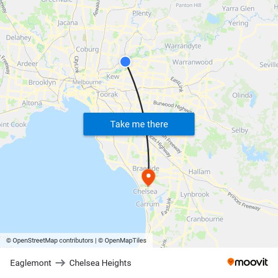 Eaglemont to Chelsea Heights map