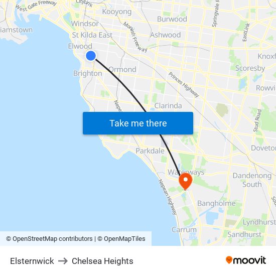 Elsternwick to Chelsea Heights map