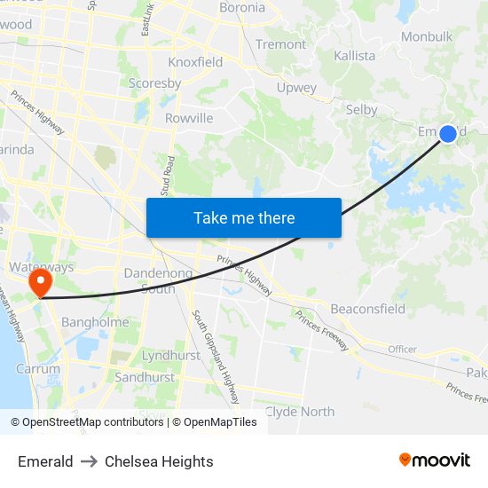 Emerald to Chelsea Heights map