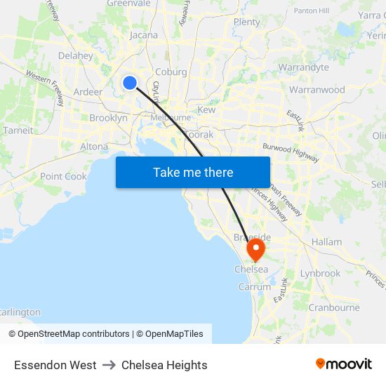 Essendon West to Chelsea Heights map