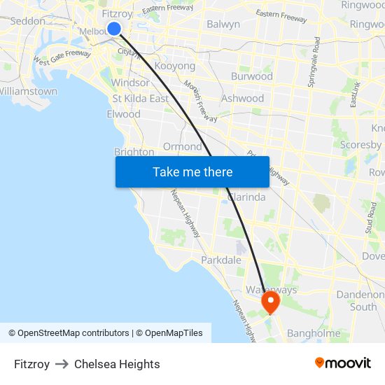 Fitzroy to Chelsea Heights map