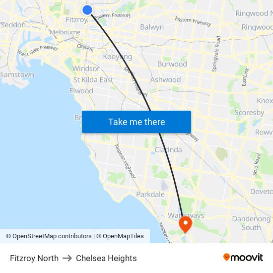 Fitzroy North to Chelsea Heights map