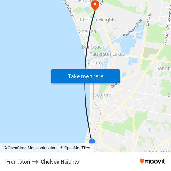Frankston to Chelsea Heights map