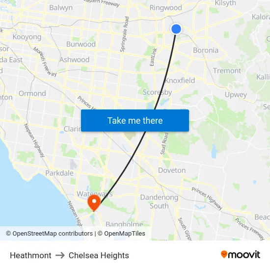 Heathmont to Chelsea Heights map