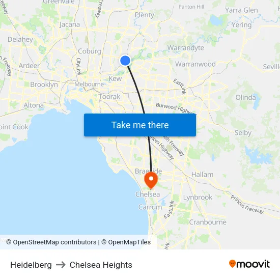 Heidelberg to Chelsea Heights map