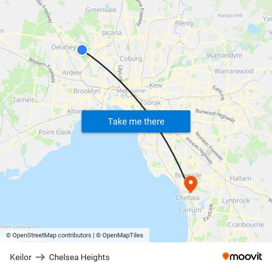 Keilor to Chelsea Heights map