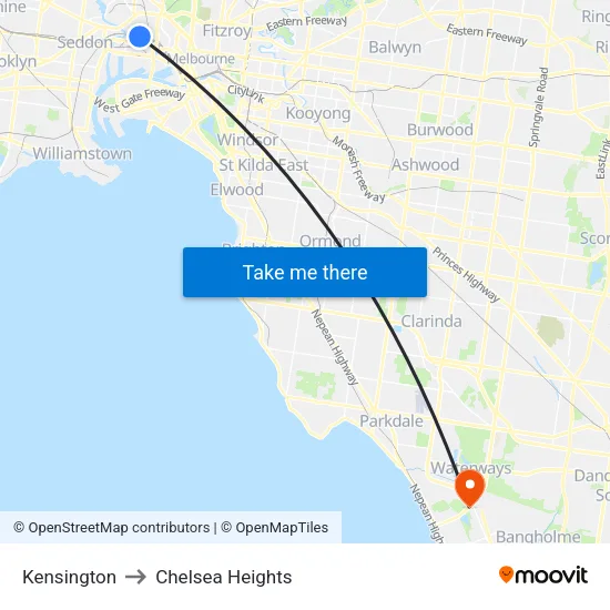 Kensington to Chelsea Heights map