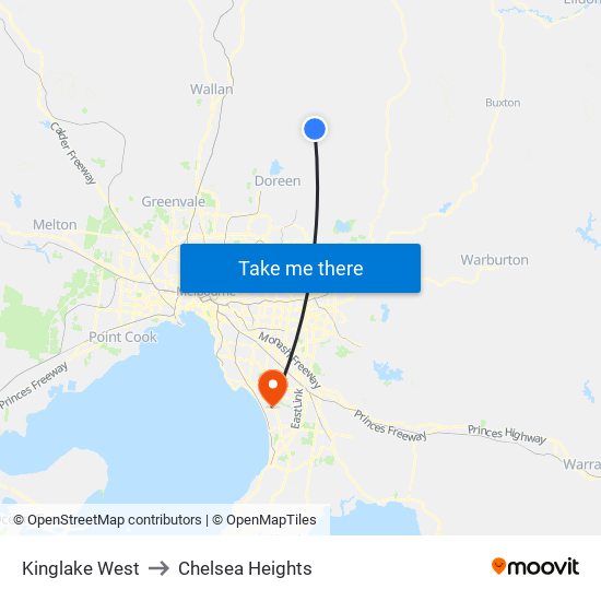 Kinglake West to Chelsea Heights map