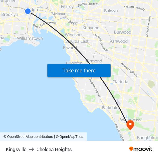Kingsville to Chelsea Heights map