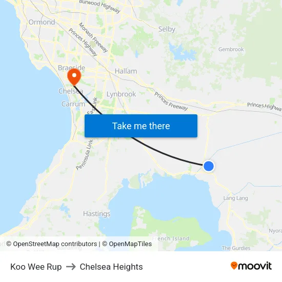 Koo Wee Rup to Chelsea Heights map