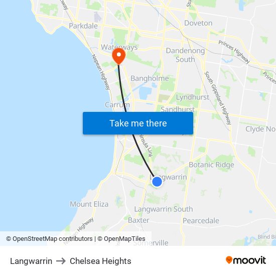 Langwarrin to Chelsea Heights map