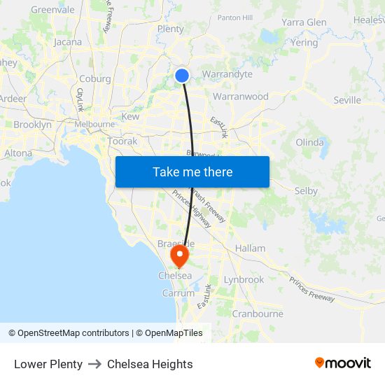 Lower Plenty to Chelsea Heights map