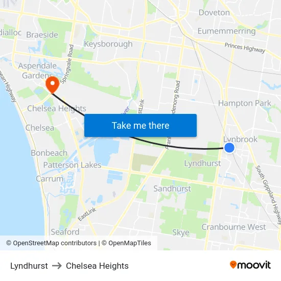 Lyndhurst to Chelsea Heights map