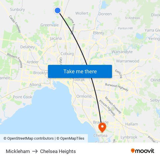 Mickleham to Chelsea Heights map