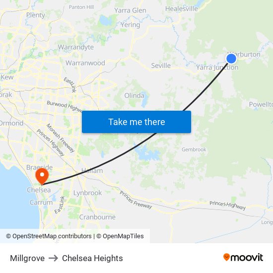 Millgrove to Chelsea Heights map