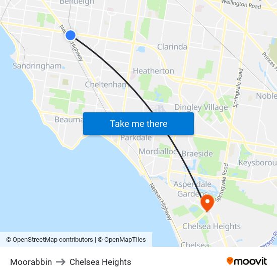 Moorabbin to Chelsea Heights map