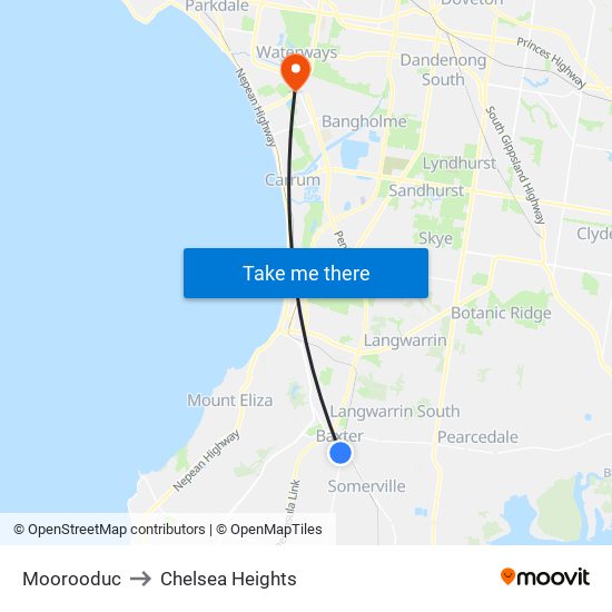 Moorooduc to Chelsea Heights map