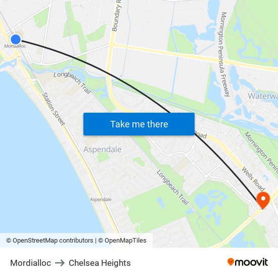 Mordialloc to Chelsea Heights map