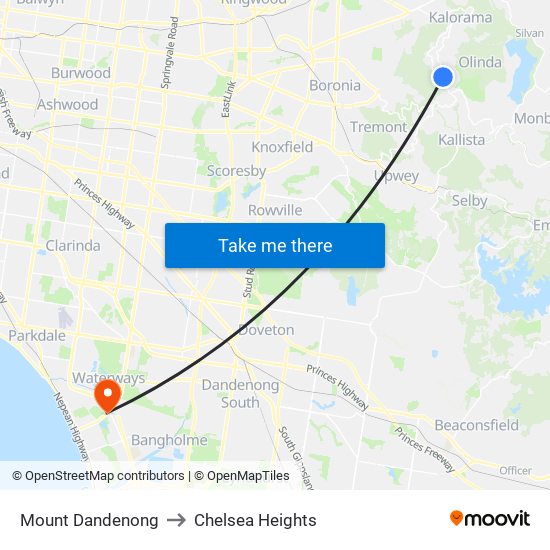 Mount Dandenong to Chelsea Heights map