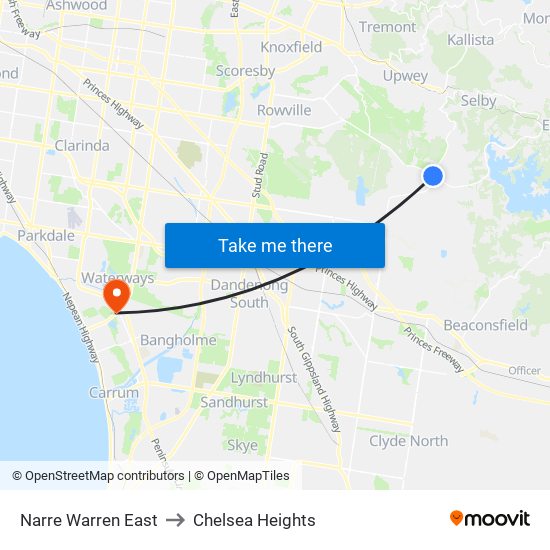 Narre Warren East to Chelsea Heights map