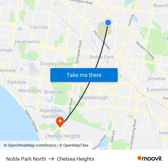 Noble Park North to Chelsea Heights map