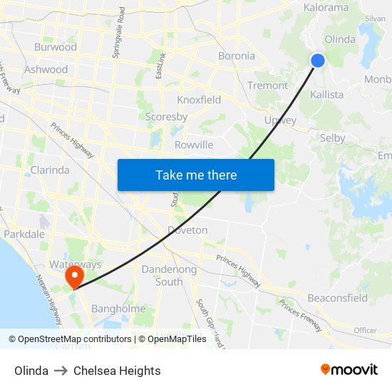 Olinda to Chelsea Heights map