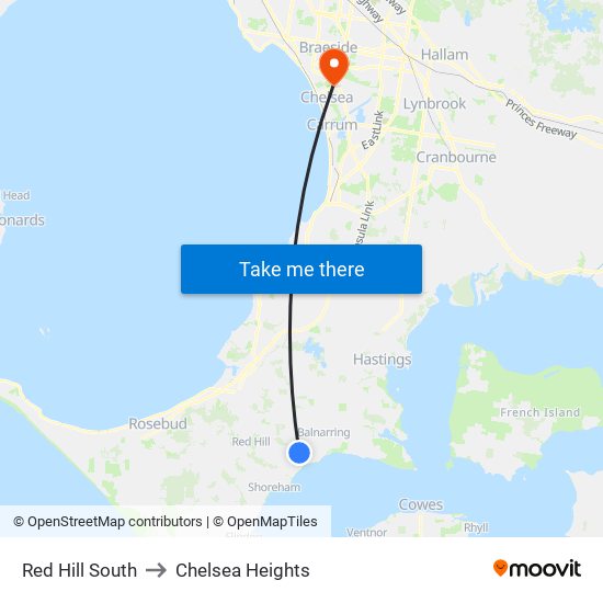 Red Hill South to Chelsea Heights map