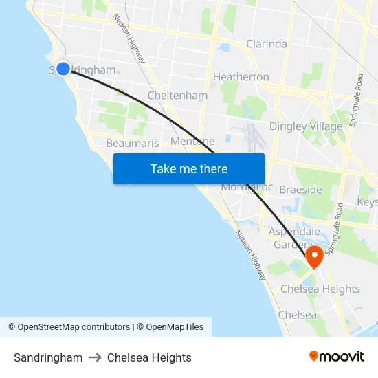 Sandringham to Chelsea Heights map