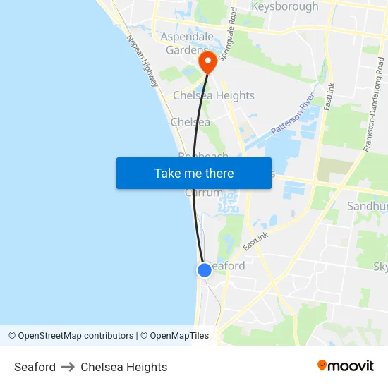 Seaford to Chelsea Heights map