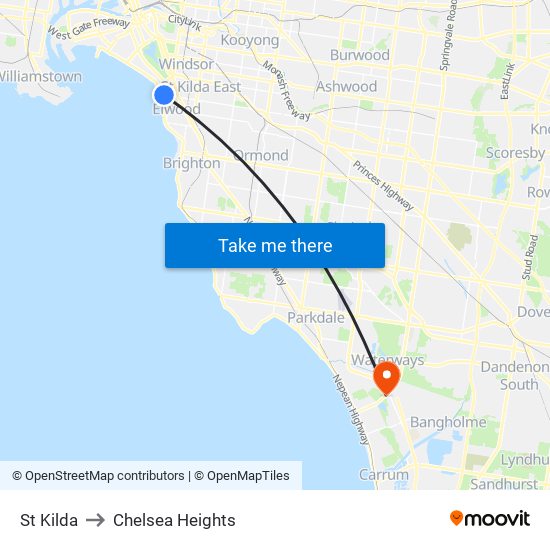 St Kilda to Chelsea Heights map