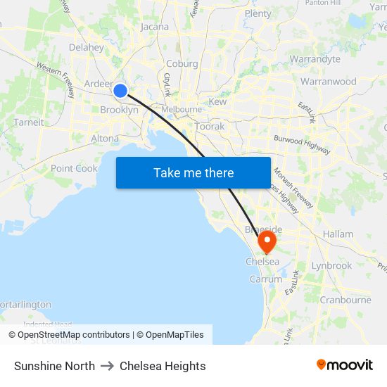 Sunshine North to Chelsea Heights map