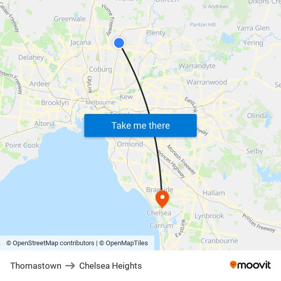 Thomastown to Chelsea Heights map