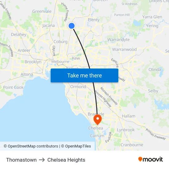 Thomastown to Chelsea Heights map