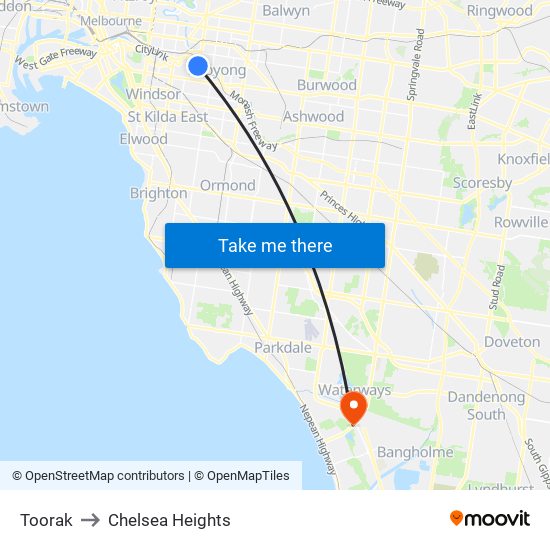 Toorak to Chelsea Heights map