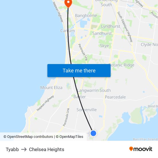 Tyabb to Chelsea Heights map