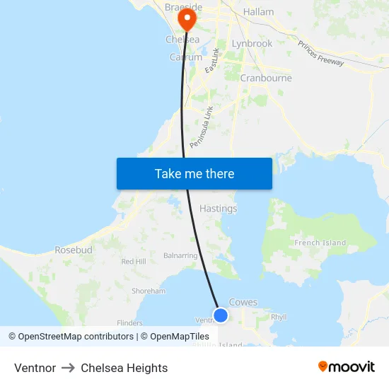 Ventnor to Chelsea Heights map