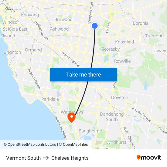 Vermont South to Chelsea Heights map