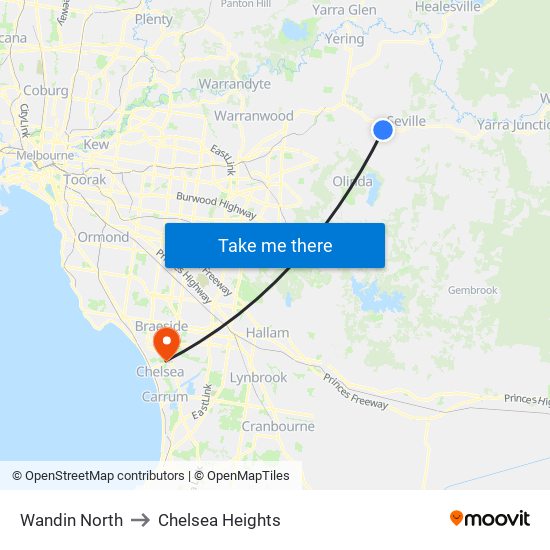 Wandin North to Chelsea Heights map