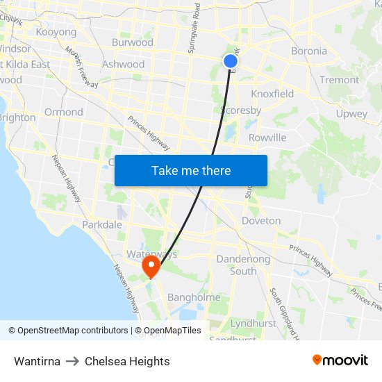 Wantirna to Chelsea Heights map