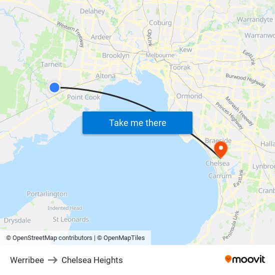 Werribee to Chelsea Heights map